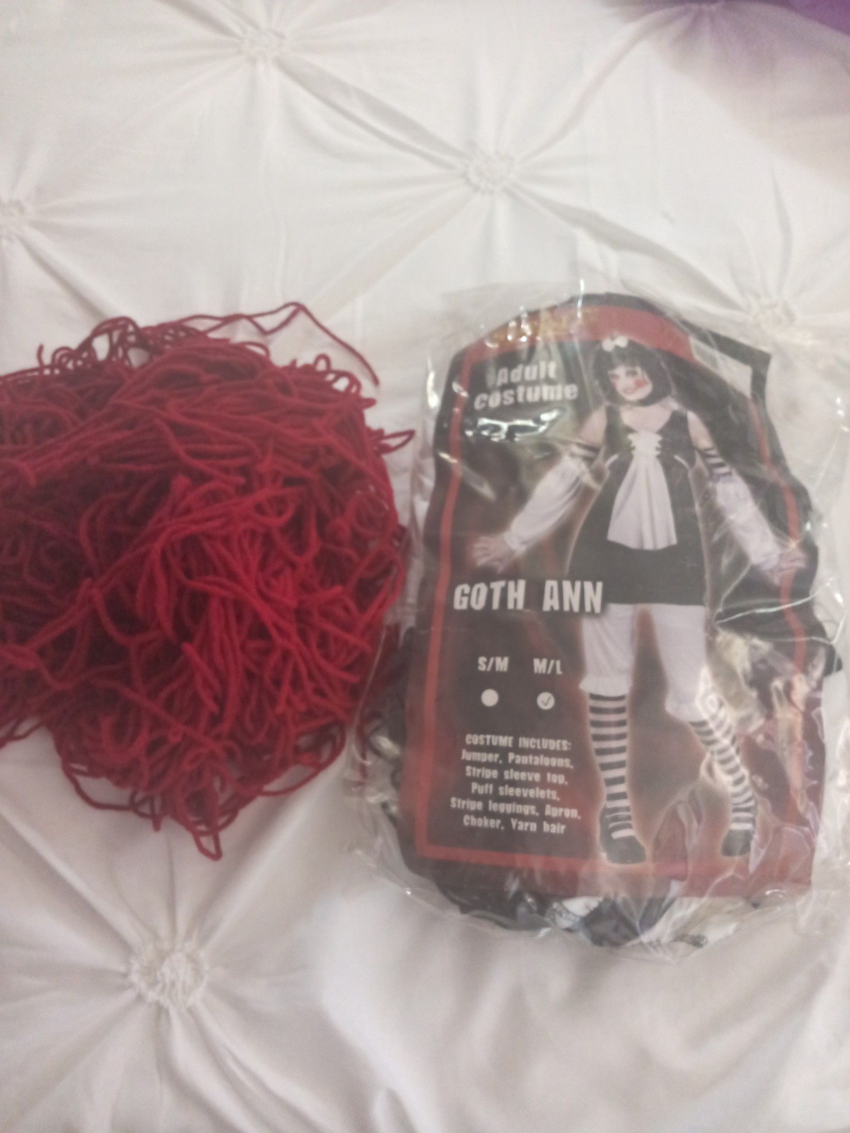 Rag doll costume with extra yarn hair
