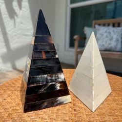 Vintage Tessellated Horn & Bone Pyramid Obelisks – Pair