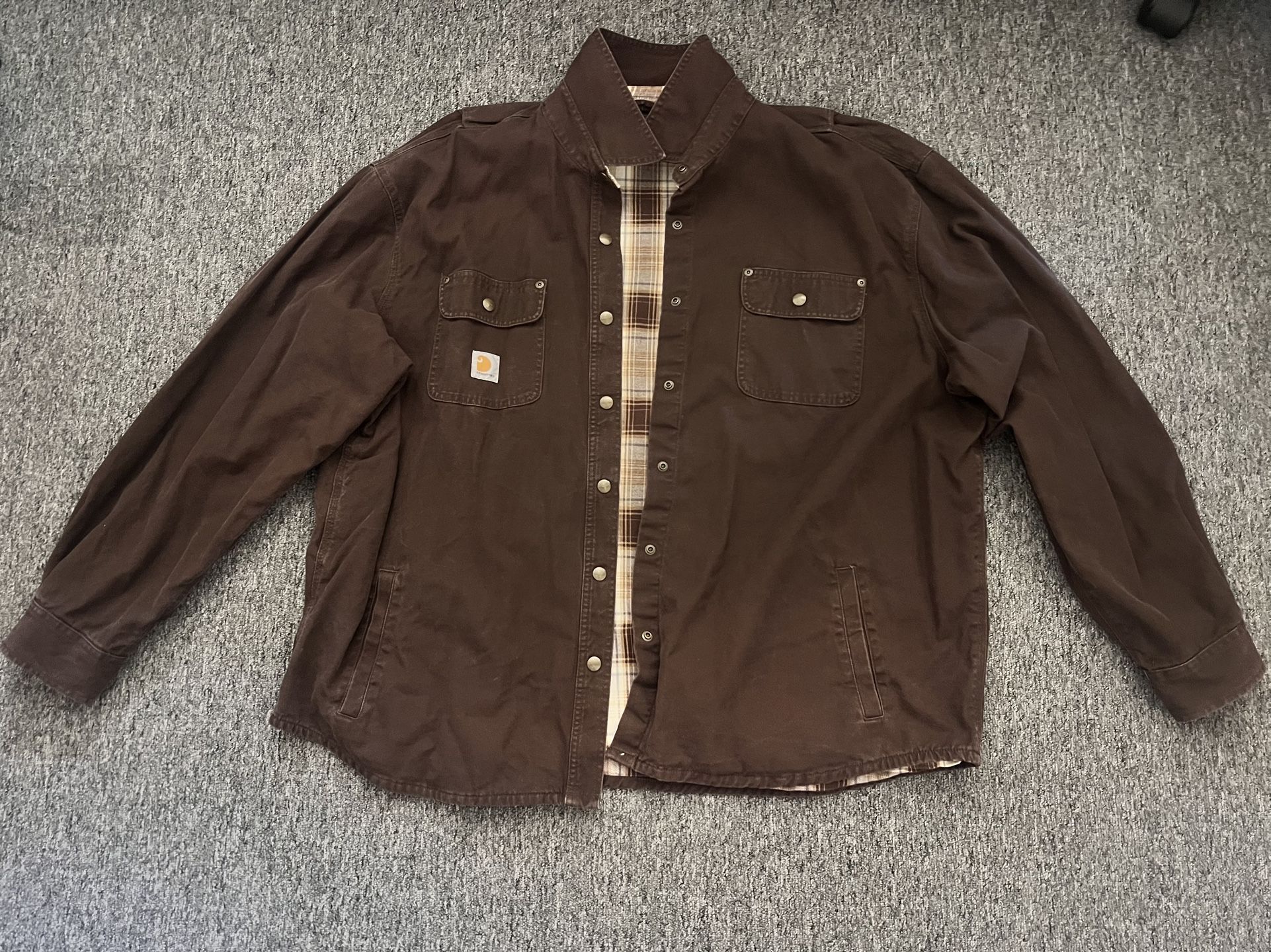 Carhartt 3XL Brown Plaid Flannel Snap Button Down Heavy Shirt Jacket