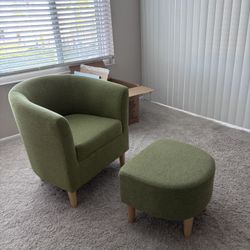 DAZONE Mid Century Modern Chair, Accent Chair Barrel with Ottoman Comfy Arm Footrest Set Comfortable