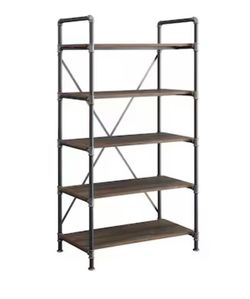 Allen + Roth Distressed Brown Metal 5-Shelf Bookcase industrial