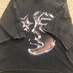 Black and multi-coloured oversized cropped grunge tee