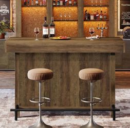 F2391 41.3 in. H Rectangle Wood Bar Table Seats 4, Industrial B Bar Height Pub Table with Metal Footrest for Home