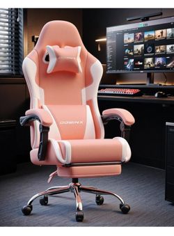 Dowinx Ergonomic Pink Gaming Chair with Footrest & Massage Lumbar, 2D-Linkage Armrests for Cute Aesthetic Esports Chair for Girls, Office, Home and Lo