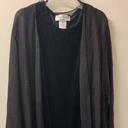 Vintage set Ronni Nicole II: Black combination dress and duster cape with metallic threads, size 20W  