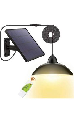 2 Pack Solar Lights Outdoor-Security Powered-Pendant Led-IP65 - Porch Light with 16.4Ft Cord Remote Control 270°Wide Adjustable Solar Panel for Home Y