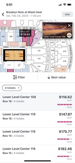 Miami heat vs Brooklyn Nets 4 available sec 111 $90 each