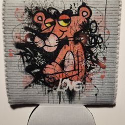 Banksy Art. Pink Panther Drink Koozie 