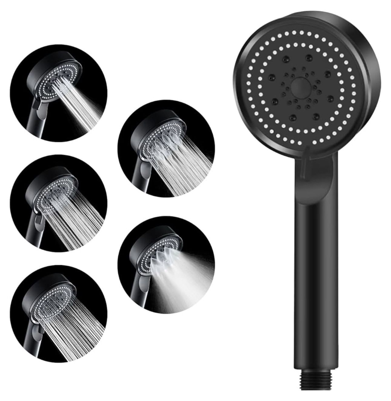 Shower Head with Handheld - 5-Setting Black Handheld Shower Head Anti-Clog Nozzles Free Water Pressure Adjustment for Everyone (Showerhead ONLY)