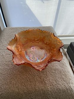 Carnival Glass Scalloped And Footed Lotus And Dragon Bowl. Perfect Condition.