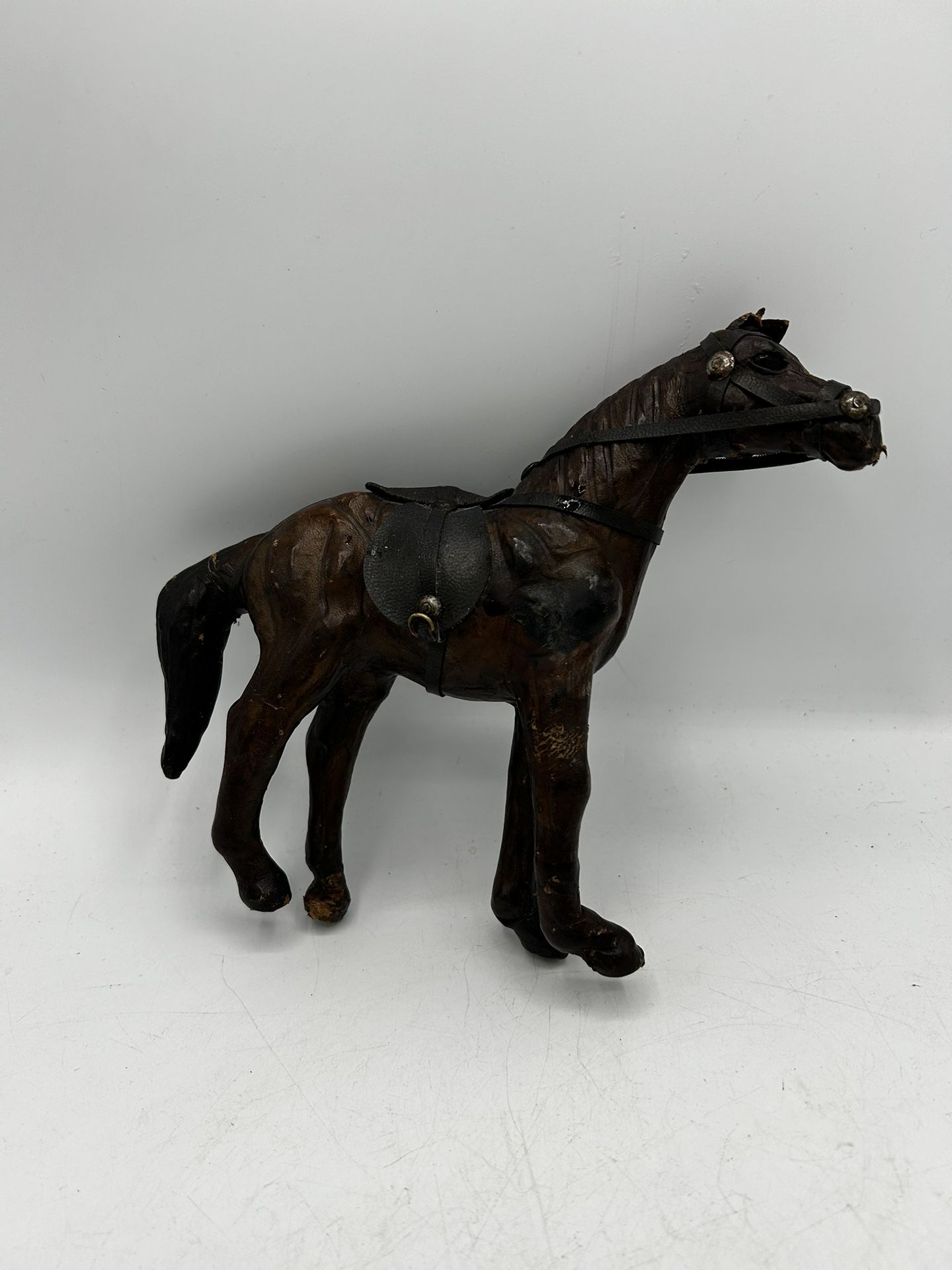Vintage Leather Horse Sculpture, Large Figural Prancing Horse Statue
