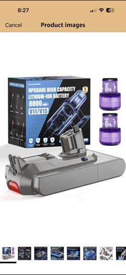 8000mAh V11 Battery And Filter Replacement For Dyson V15 Button Click in Installation Style Battery V11 Extra/Absolute/Animal/Outsize/V15/SV15/SV16 9