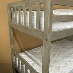 Solid Wood Gray Twin/Twin Bunk Bed with Mattresses