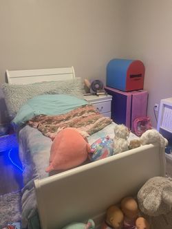 White Twin Sleigh Bed And Nightstand