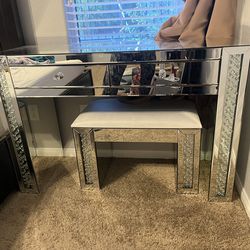 Glass vanity desk with seat
