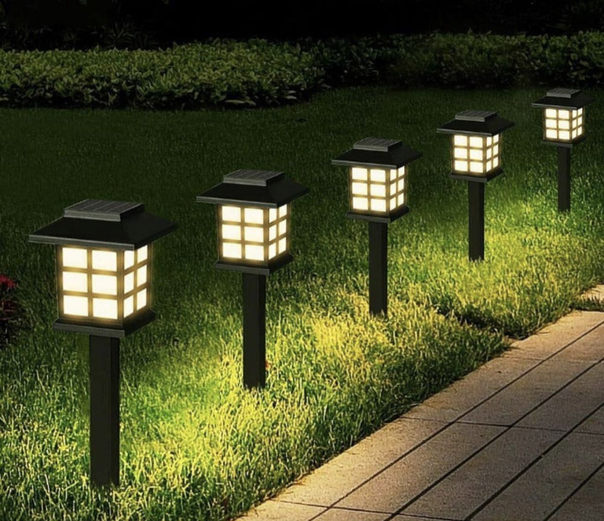 GSBLUNIE Solar Lights Outdoor Garden, 12Pack Auto ON/Off Warm Light Solar Pathway Lights Outdoor
