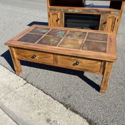 Slate Top Wood Coffee Table 