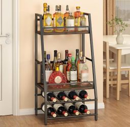 4-Tier Trapezoid Wine Rack Freestanding Floor, Stepped Mini Liquor Cabinet Corner Bar Stand Whiskey Liquor Bottle Display Shelf for Living Room, Kitch