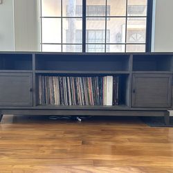 Console Media TV Stand Record Storage w Cabinet