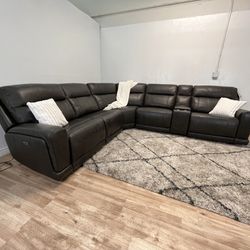 Gray Leather Sectional Couch - Free Delivery 