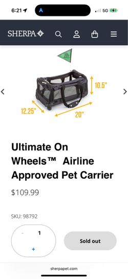 Sherpa Ultimate On Wheels Airline Approved Pet Carrier – Like New