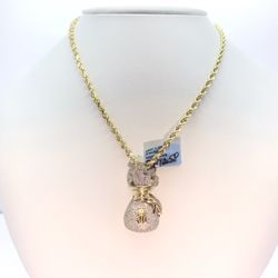 Diamond Gold Money Bag Pendant & Chain 