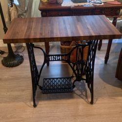 antique stand with butcher block