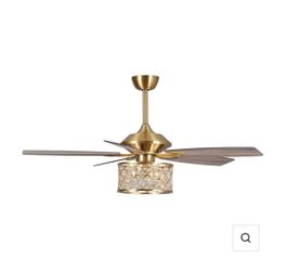 52” Gold Crystal Chandelier Ceiling Fan with Remote – New