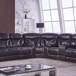 Gorgeous 3pc Dark Brown Leather Sectional W/Reclining Seats $2500