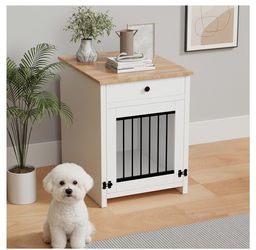  Dog Crate for Small Dog, Furniture Style Dog Crate with Flip-Up Door, Wooden Dog Cage with Lockable Door and Drawer, Indoor Puppy Kennel End Side Tab