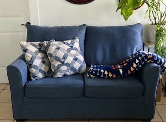 Blue Fabric Loveseat Sofa