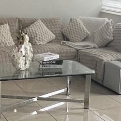 Sectional Sofa Light Gray Leather