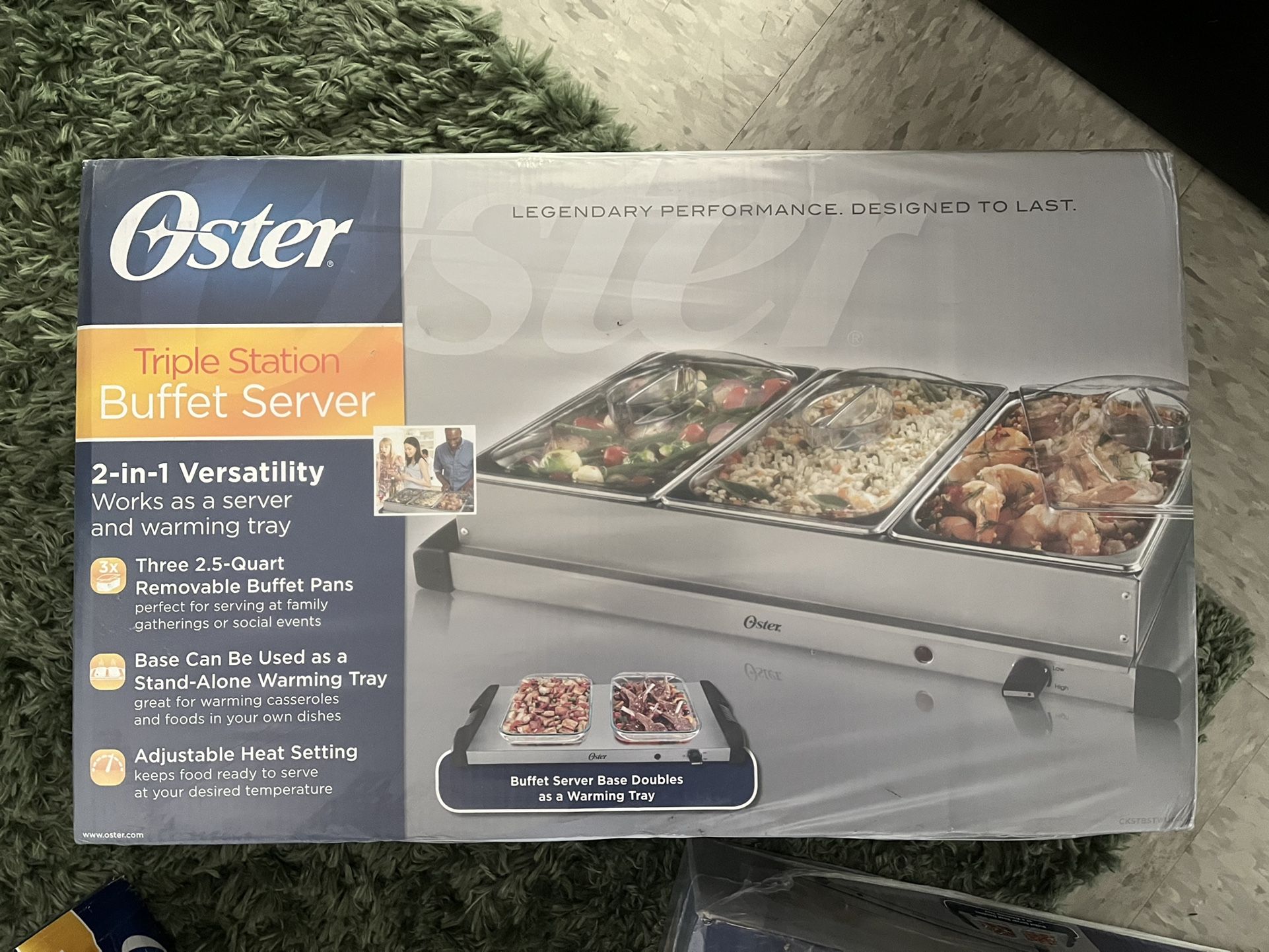 Oster Buffet Server Warming Tray | Triple Tray, 2.5 Quart, Stainless Steel