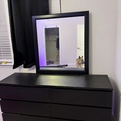 IKEA MALM 6-Drawer Dresser + Matching Mirror – Black-Brown