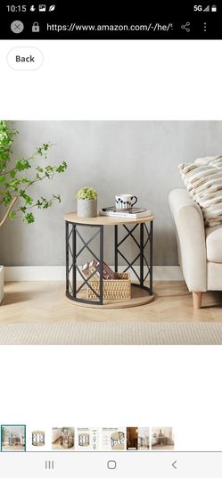 Modern Round End Table with Open Storage Shelf, Metal Frame with Wood Finish Top, Easy Assembly Side Table for Living Room, Bedroom, Office

New on bo