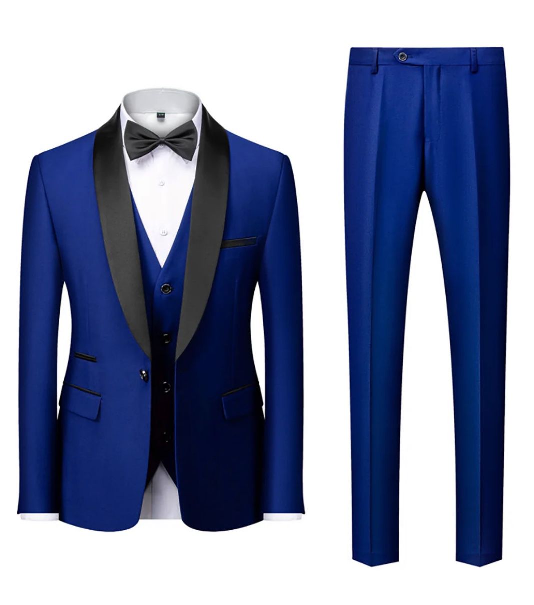 Royal blue Shawl Lapel Three-Pieces Men's Suit