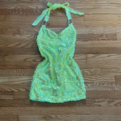 Neon Yellow Sequin Dress (FashionNova)