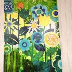 Canvas Art- Flowers - Green, Yellow, Blue 