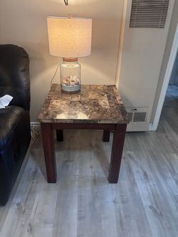 Marble-Look End Table & Seashell Lamp