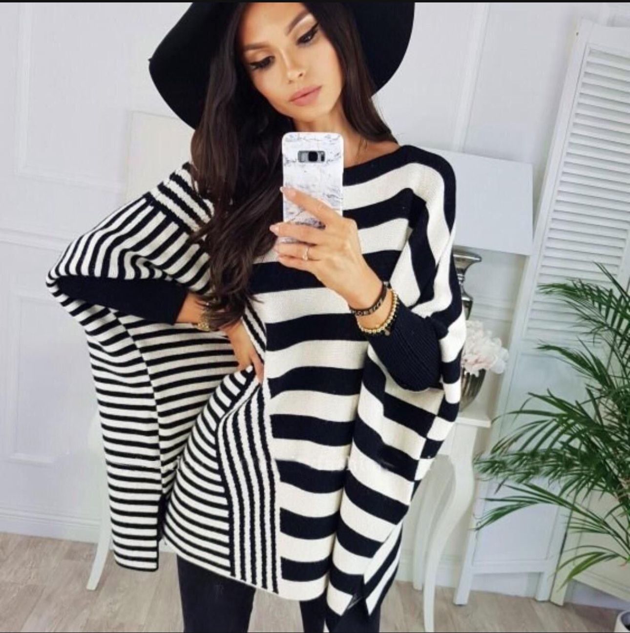 Women stripes pancho top