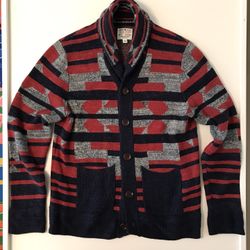 Lucky Brand Legacy Print Shawl Cardigan Wool Blend Sweater — Size Large