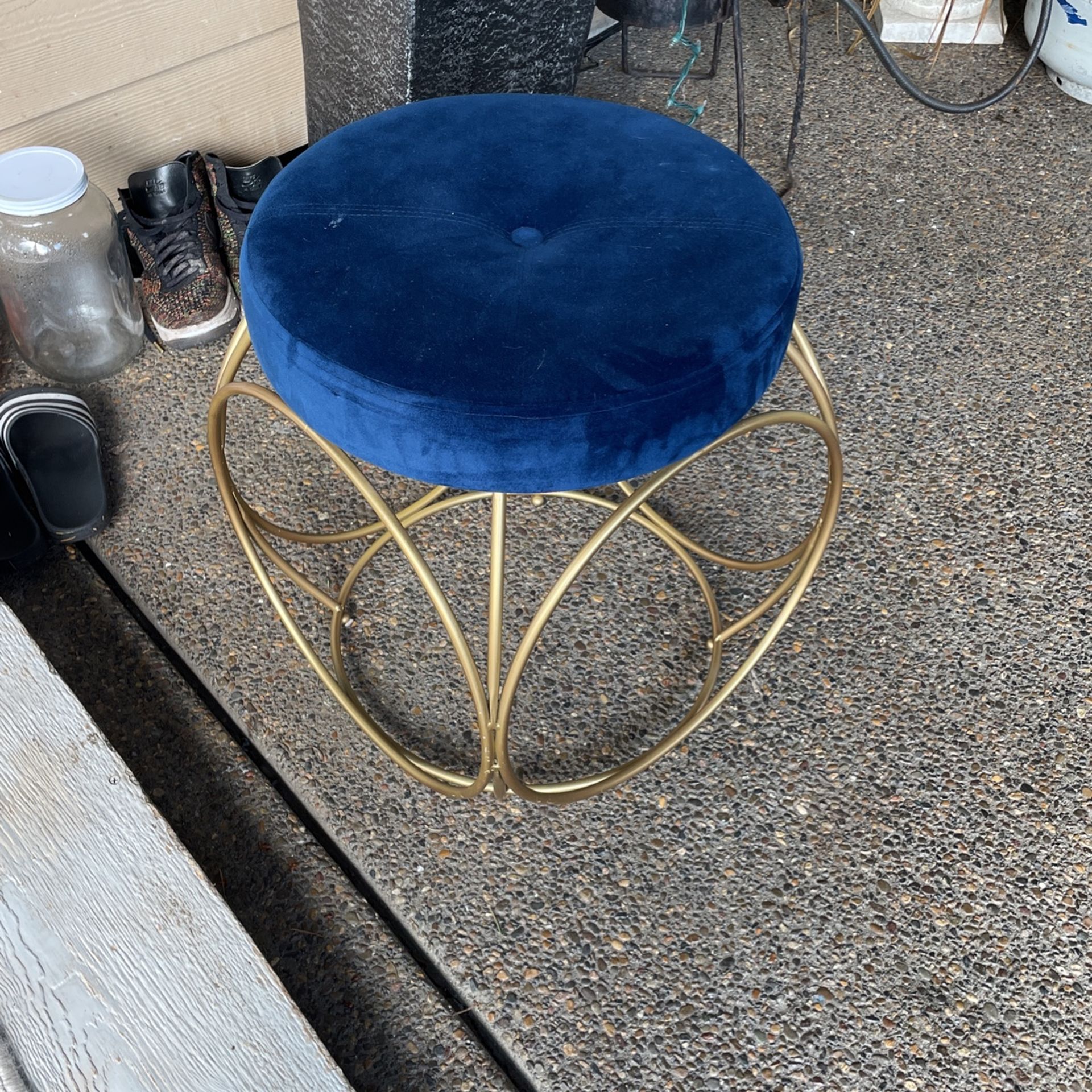 Blue Stool Chair With Gold Legs