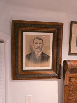 Antique Victorian Crayon Portrait in Ornate Tiger Oak & Gesso Frame