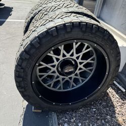 Vision Rocker 24x12 8x180 With Tires 37x12.50/24 Nitto Ridge Grappler fits Chevy 2500 3500 gmc Sierra Silverado 