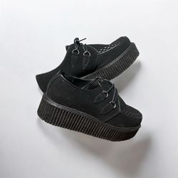 Demonia Black Vegan Suede Platform Gothic Shoes – Size 13 – Chunky Creeper Alternative