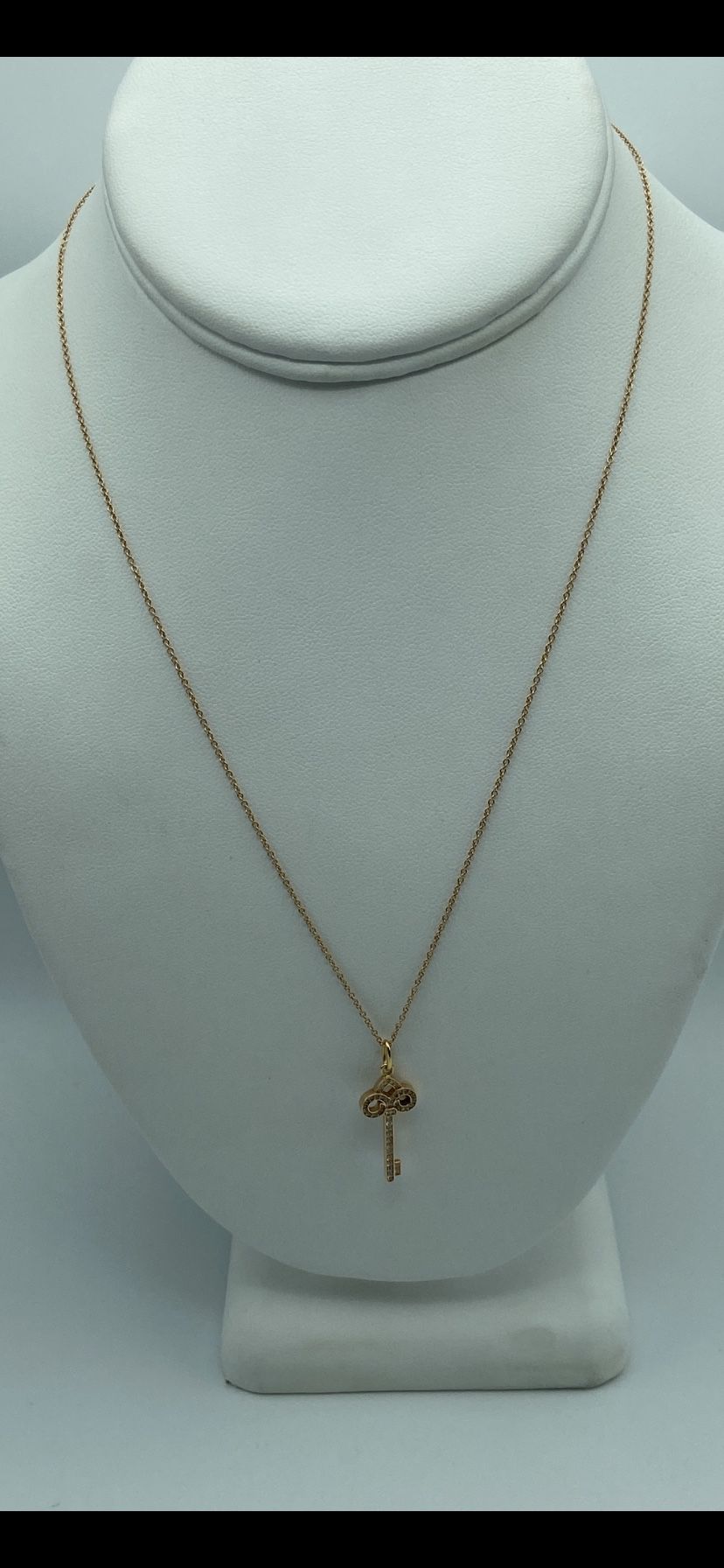 18kt Rose Gold And Diamond Tiffany Fleur De Lis Key Pendant And 18” Chain