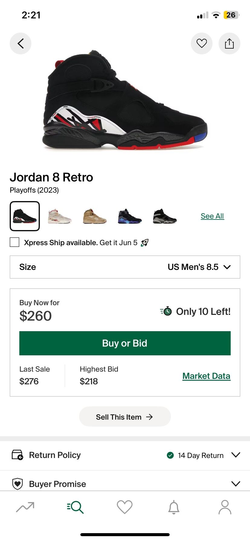 Jordan 8 Playoffs New 8.5
