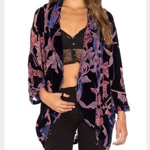 BRANDY MELVILLE | Women's Blue Multi Color Velvet Burnout Floral Open Front Topper Kimono Top | One Size