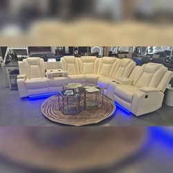 Sectional power recliner sofa with LED USB 