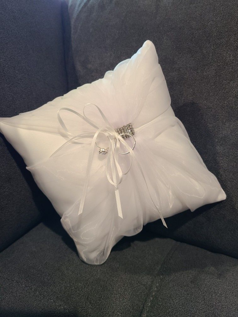 Wedding Ring Bearer Pillow, White